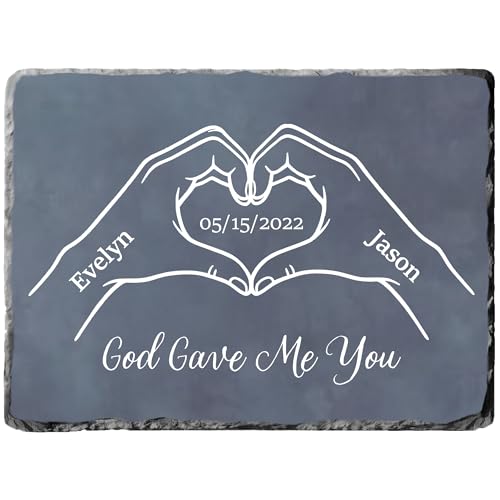 Personalized Stone Plaque for Couple - God Gave Me You Heart Hands Anniversary Wedding Romantic Keepsake Gifts (S-230)
