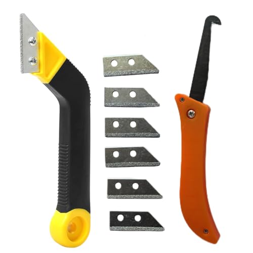 SEIWEI 9PCS Grout Removal Tool, Tile Grout Remover Tiling Tools, Saw Angled Grout Scraping Rake with 7 PCS Extra Replacement Blades for Tile Cleaning