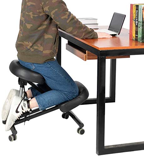 OMECAL Adjustable Kneeling Chair Stool for Home and Office, Improve Posture, Neck & Back Pain Relief with Thick Comfortable Cushion, Angled Seat, Lockable Casters & Pneumatic Rod