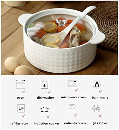 Kapaklı ve Kepçeli Seramik Çorba Tureen, 2L Porselen Servis Kasesi, Çift Kulplu, Mikrodalga ve Bulaşık Makinesinde Yıkanabilir, Cam Kapak Dahil - Görsel 3