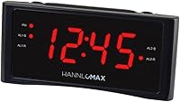 Vista 6 de HANNLOMAX Radio despertador HX-151CR, radio PLL AM/FM, alarma dual, pantalla LED roja de 1.2 pulgadas, solo operación de CA. (gris plateado)