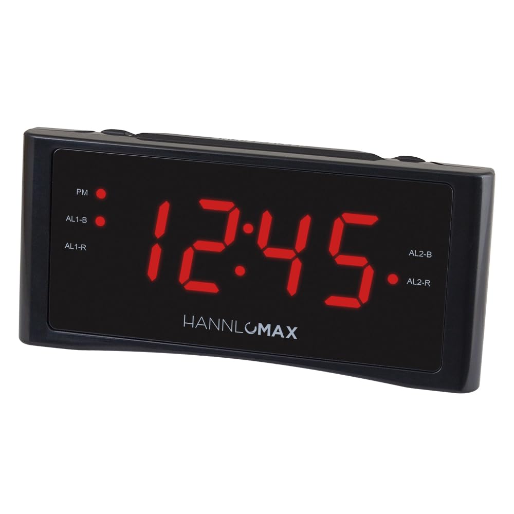HANNLOMAXHX-151CR Alarm Clock Radio, PLL AM/FM Radio, Dual Alarm, 1.2" Green LED Display, AC Operation only. (Black)