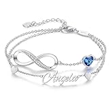 Personalized Bracelets for Women Infinity Heart Birthstone Custom Name Bracelet 925 Sterling Silver Valentines Day Gifts Mother Day Gift Anniversary Birthday Jewelry for Girlfriend Custom Jewelry With Name