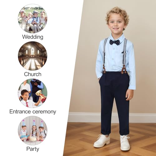 Caretoo 3T Toddler Wedding Outfit Boy Boys Suit Set Toddler Suits Formal Dress Shirt/Bowtie/Suspender Pants 2-3T thumb #1
