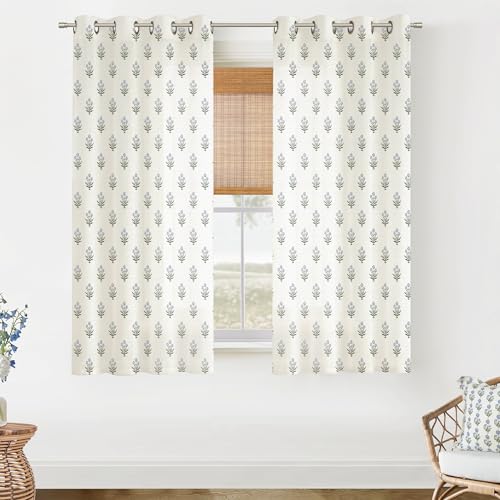 63 Inch Length Sheer Curtains for Living Room,Blue and Green Floral Window Curtain Drapes 63 Inches Long 2 Panels Set