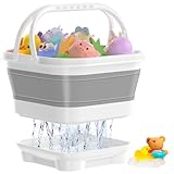 Anivia Foldable-Bath-Toy-Storage-Organizer, Bath Toy Holder with Base, Quick-Drain-Drying Bathtub Toy Storage/Basket, Stand Up Bathroom Shower Toys Holder for Kids - Gray