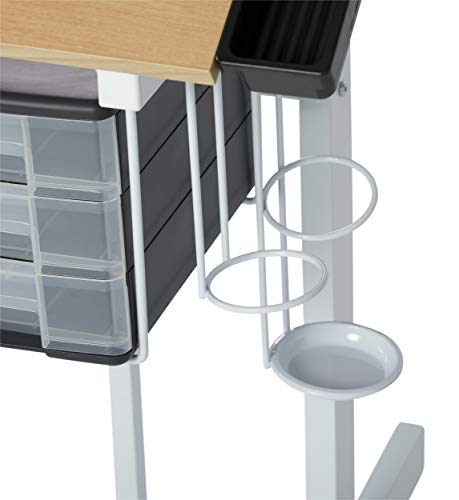 Studio Designs Deluxe Craft Station, Top Adjustable Drafting Table Craft Table Drawing Desk Hobby Table Writing Desk Studio Desk with Drawers, 36''W x 24''D, White / Maple