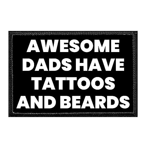Image of Awesome Dads Have Tattoos and... Hook & Loop Patch - 2x3 in - Pull Patch | Removable morale Patch, merrow edge border, low profile, polyester, washable, hook-backed, for hats, jeans, vests