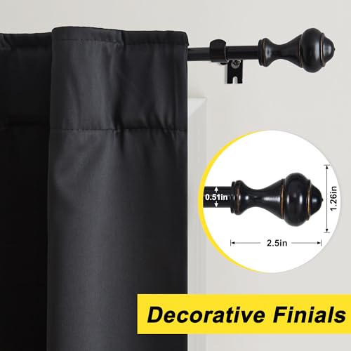 NICETOWN Adjustable Curtain Rods 2-Pack 28-48 Inch, Matte Black Copper Rods with Decorative Finials for Windows, Heavy Duty Short Window Drapery Poles for Indoor Outdoor Patio Bedroom