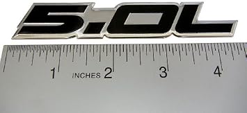 5.0L Emblem in Black Highly Polished Aluminum Silver Chrome Engine Swap Badge Compatible with Ford Mustang GT F-150 Boss 302 Coyote Cobra GT500 V8 Crown Vic Victoria