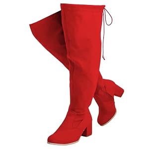 YING LAN Womens Wide Calf Over The Knee Pull On Chunky Block Heel Tall Boots
