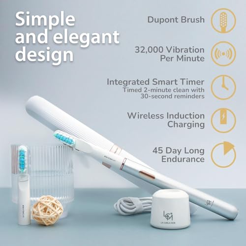 La Carla Mor Sonic Electric Toothbrush - Rechargeable Toothbrush with 45-Day Battery, Smart Timer & 3 Brushing Modes - Ideal for Sensitive Teeth - High-Efficiency Electric Cleaning Brush (Silver) - Image 2
