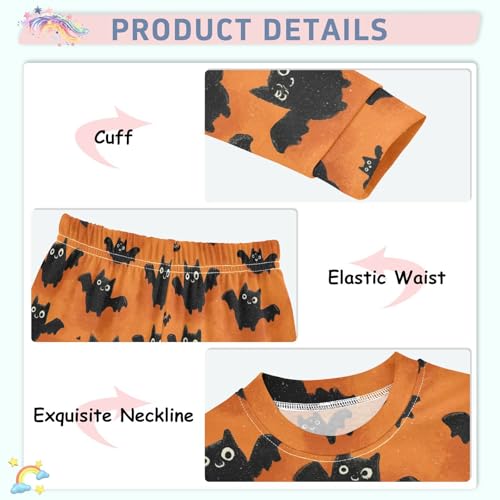 Pajama Sets Long Sleeve Black Bats on Orange Soft Comfy Sleepwear 2 Piece PJS 3-8T4