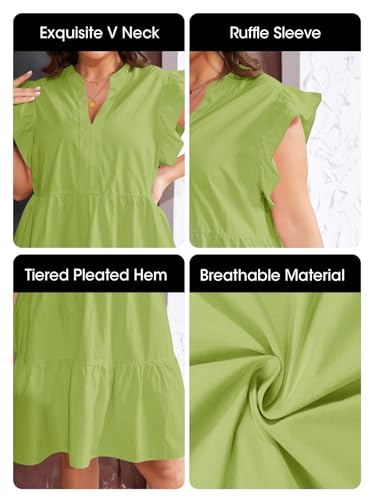 Image of Fisoew Plus Size Dresses for Women Summer Ruffle Short Sleeve V Neck Dress Tiered Swing A Line Babydoll Mini Dress