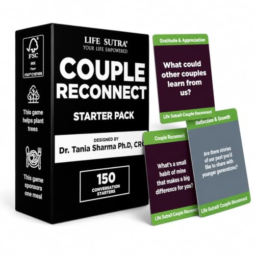 Life Sutra Couple Reconnect Card Game, 150 Conversation Cards to Build Trust, Deepen Bond & Strengthen Communication, A Therapy-Inspired Game for Married & Mature Couples & Gift for Stocking Stuffer