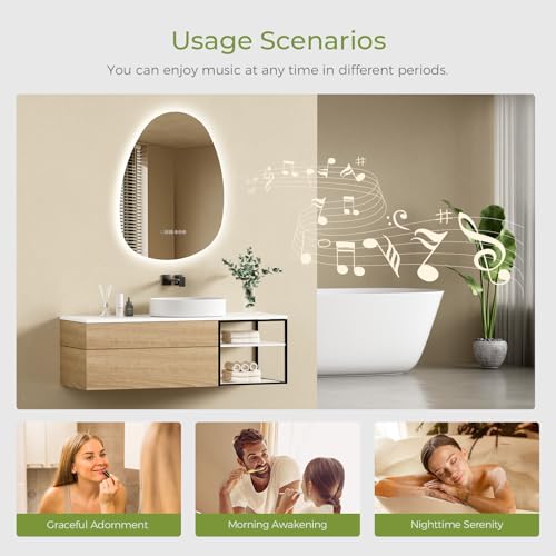 S'AFIELINA Asymmetrical Bathroom Mirror with Bluetooth, Anti-Fog, 3 Colors Adjustable Light, Time & Temperature Display, Memory Function, IP44 Waterproof Backlit LED Mirror with Lights, 85 x 50 cm - Image 7