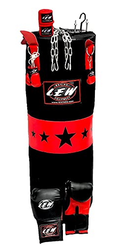 LEW Punching Bag Boxing Set 9 Piece Filled with Items Including Heavy Bag Gloves, Ceiling Hook, Hanging Chain, Hand Wrap, for Complete Training Sessions for Kickboxing |Muay Thai