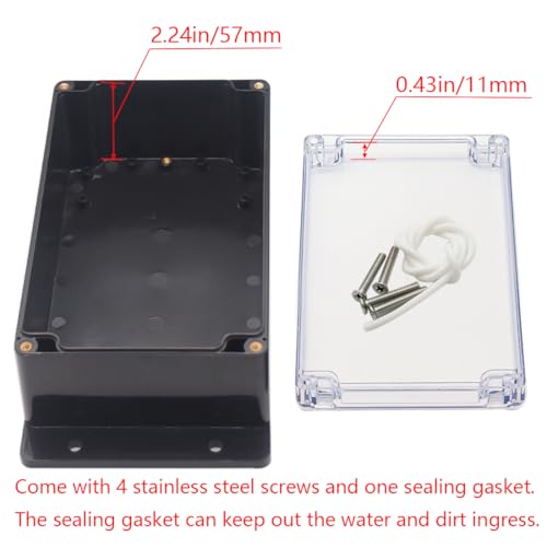 Raculety Junction Box IP65 Waterproof ABS Plastic Electrical Project Case Power Junction Boxes, Clear Cover Project Box with Fixed Ear 7.87 x4.72 x2.95 inch (200x120x75 mm)