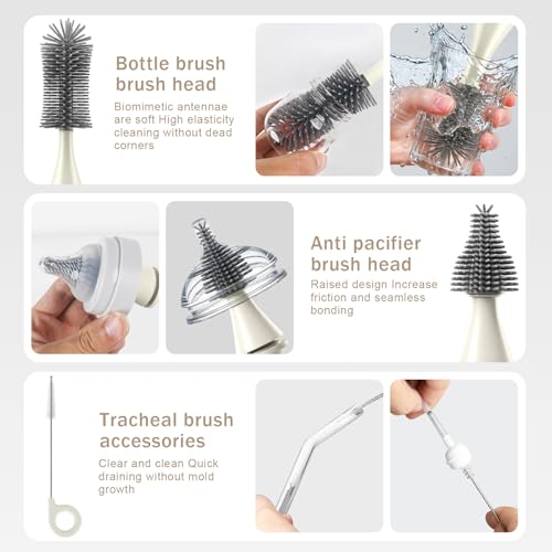 Image of Electric Bottle Brush Cleaner, Rechargeable Electric Baby Bottle Brush Cleaner with 2 Speeds, Silicone Bottle & Straw Brush, Waterproof Portable Baby Bottle Cleaner Kit for Travel & Home, White