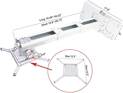 Nc Projector Wall Mount With Universal Mounting ,Telescopic Bracket Hanger,33Lbs Load Capacity,High-Precision Adjustable: (12.8’’-29.13’’),White,(Tyyzj02) #TOP1