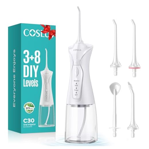COSLUS Water Dental Flosser Pick for Teeth: 4 Modes Cordless Portable 300ML Larger Tank Water Teeth Cleaner IPX7 Waterproof Oral Irrigator Professional Flossing Cleaning Picks for Home Travel FC5360