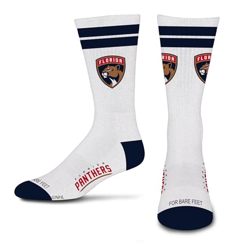 For Bare Feet NHL FLORIDA PANTHERS White Stripes Crew Sock LARGE