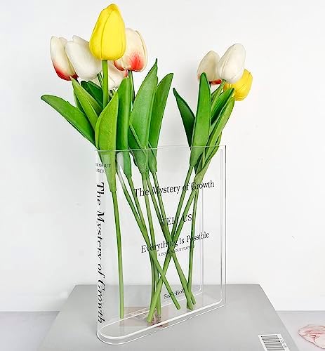 Book Vase for Flowers, Unique Flower Vases, Cute Acrylic Vase, Aesthetic Vases Gifts for Women, Dorm Room Essentials for Bookshelf, Bookcase, Desk, Bedroom, Room, Office, Home Decor (Transparent)