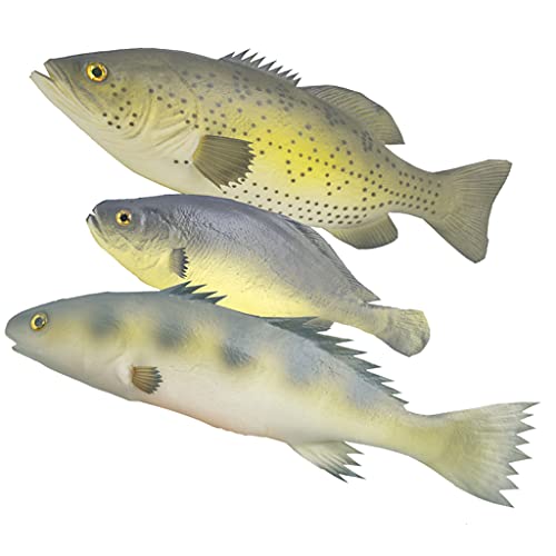 Ailejia 3 Pcs Fake Fish Large Artificial Fish Simulated Lifelike Pretend Play Animal Fake Food or Home Party Market Display Kids Toy Kitchen Fishing Net Decoration Photography Props