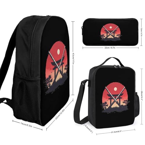 Samurai Katana Tori Gate Classic Backpack Lunch Bag Pencil Case 3 Piece Set Travel Daypack2