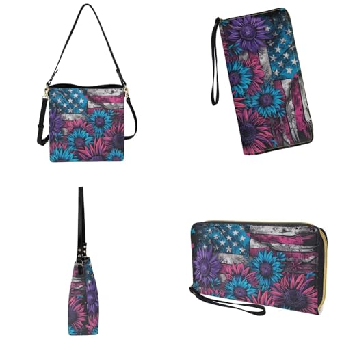 Set de bolso cruzado y cartera para mujer de cuero PU miniatura 4