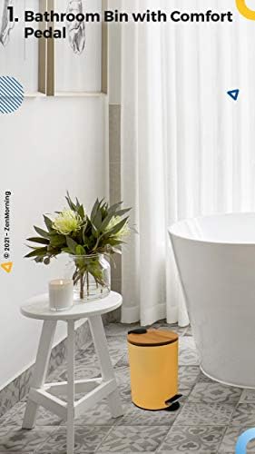 300Essentials Bathroom Bin  Pedal Bin with Stylish Design, Soft Close Bamboo Lid & Carry Handle  Removable Inner Small Bin  Anti-Fingerprint Matte Yellow Finish, 3L,  17cm x H. 24cm