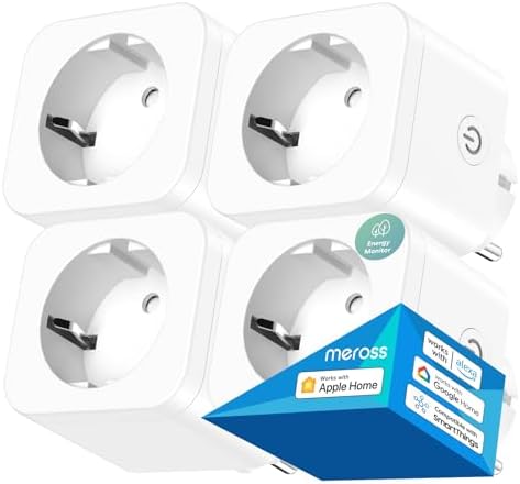Meross Smart WLAN-Steckdose 4er Pack mit Strommessung, HomeKit-Kompatibel | WiFi Steckdose mit Zeitschaltuhr, App Fernsteuerung & Sprachsteuerung, Kompatibel Mit Alexa, Google Home