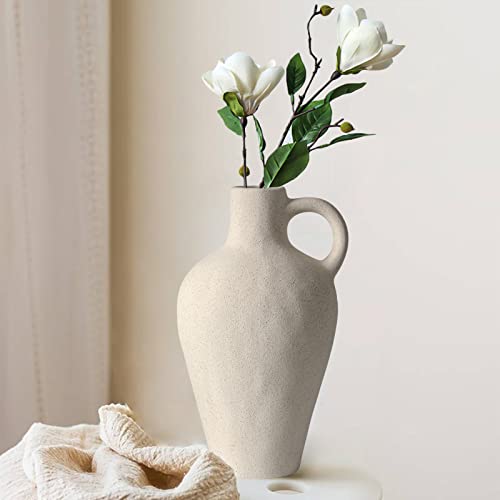White Ceramic Vase Farmhouse Pampas Flower Vases Rustic Pottery Clay Jug For Decorative Centerpiece Minimalism Modern Home Decor Aesthetic For Wedding Dinner Table Party Living Room Bedroom #TOP14