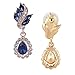 EleQueen Women's Austrian Crystal Art Deco Tear Drop Dangle Earrings Clip-on (Gold-tone Blue Color)
