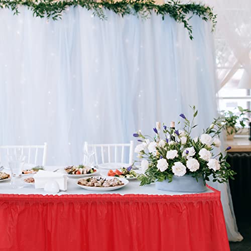 TURSTIN 4 Pieces Red Plastic Table Skirts 14 x 29 Feet for Rectangle Tables Fitted Tablecloth Disposable Table Cover for Birthday Party, Events, Banquette Baby Shower