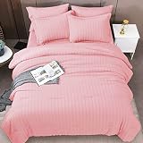 HYMOKEGE Pink Queen Comforter Set Seersucker 8 Pieces, All Season Luxury Bed in a Bag for Bedroom, B