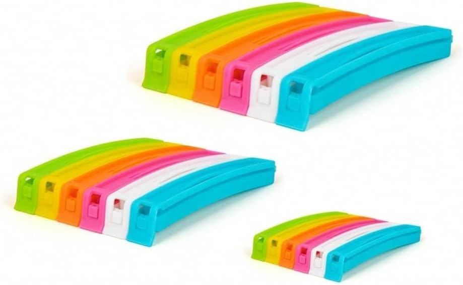 Tosaa 18 Pcs - 3 Different Size Plastic Food Snack Bag Pouch Clip Sealer Large,Medium,Small Plastic Snack Seal Sealing Bag Clips Vacuum Sealer (Multicolor)