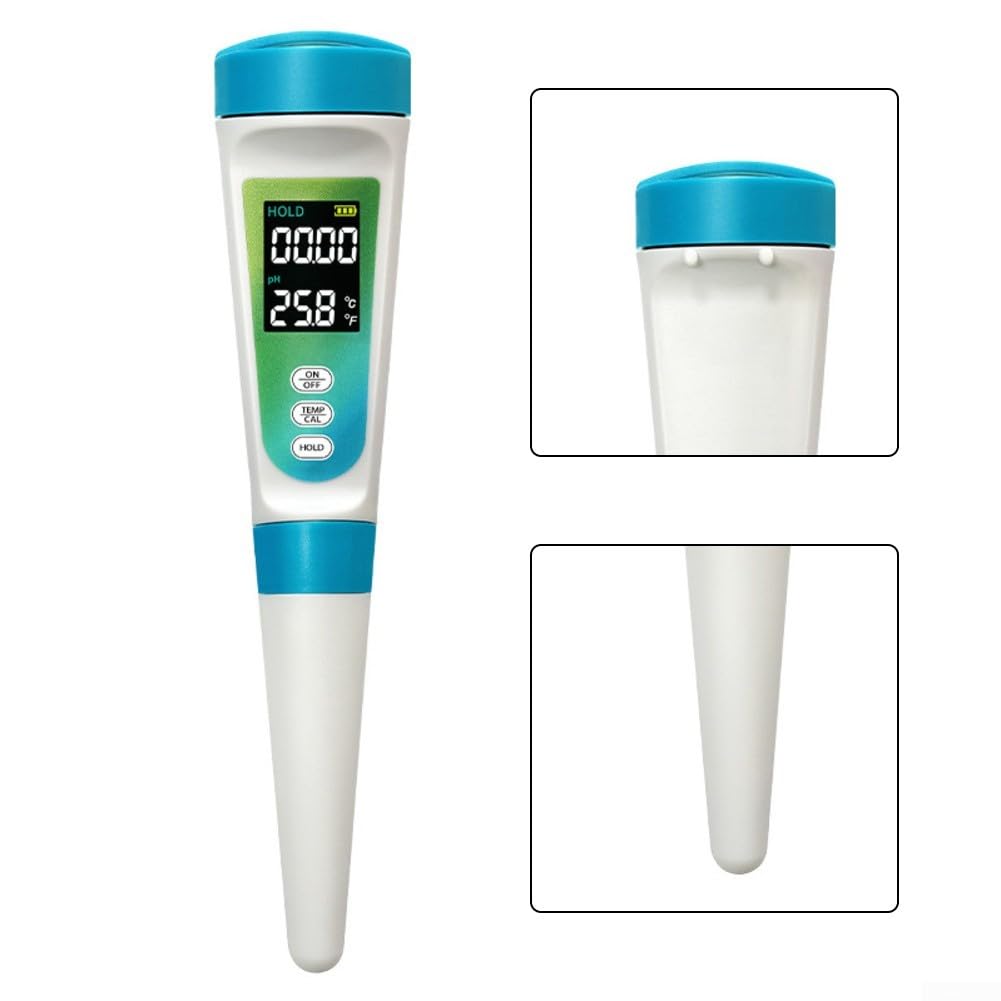 Misuratore di pH e acidità 2 in 1 con indicatore di temperatura, sonda in acciaio inox per alimenti semisolidi come formaggio, marmellata, salsicce, creme e lozioni, gamma di pH 0,00-14,00