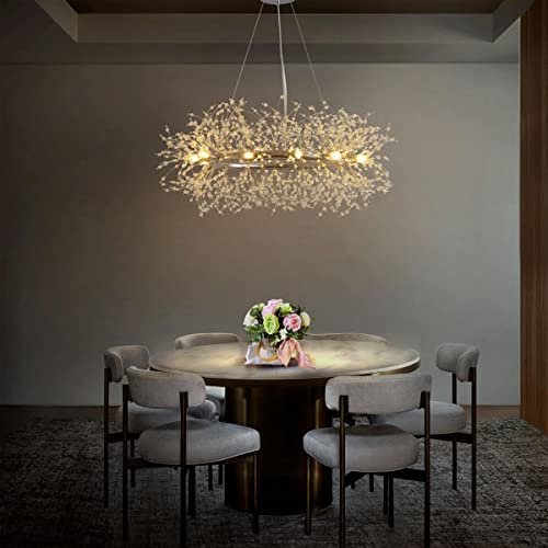 Wjshome Modern Silver Crystal Round Chandeliers For Dining Room,Firework Sputnik Pendant Lighting Fixtures Hanging,Kitchen Island Pendant Lights,Living Room Entryway Bedroom Foyer Chandeliers #TOP1