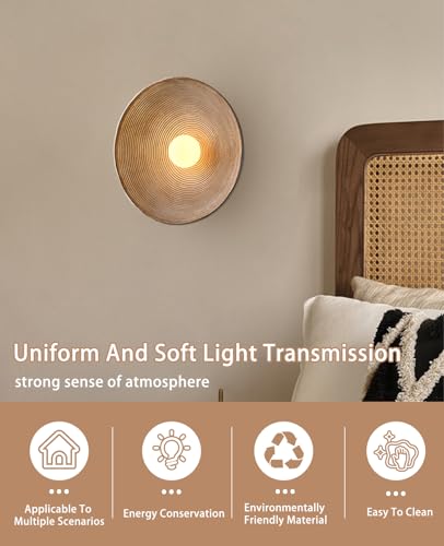 Image of Retro Japanese Wall Sconce,10.23 inch Diameter Wabi Sabi Wall Art Lamp Bronze Resin Indoor Decor Wall Lamps LED Vintage Wall Sconces for Hallway Bedroom Bedside Living Room Kitchen Island