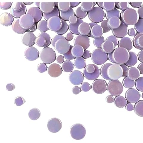 BTMIEY 1.1lb Random Round Iridescent Glass Mosaic Tiles, Making Creative Iridescent Glass Mosaic Pieces for DIY Craft,Flowerpots, Vases, Cups, Garden Decor Mosaic Making Supplies… (Purple 1) Cover