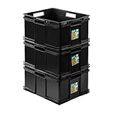 PAFEN Euro-box Ecoline - Cajas apilables (3 unidades, 54 l, 52,5 x 43 x 28,5 cm), color negro