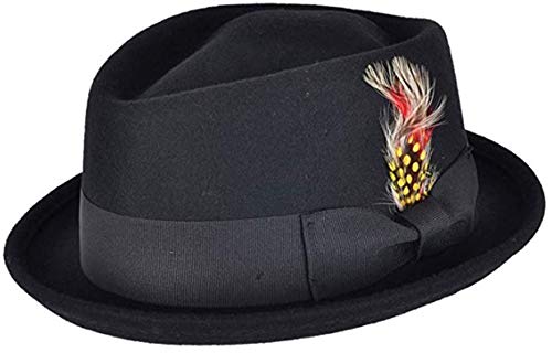 Maz Unisex Black Hand Made 100% Wool Diamond Crown Porkpie Pork Pie Hat 4 Sizes (Uk-Unique) (, Large 59Cm)