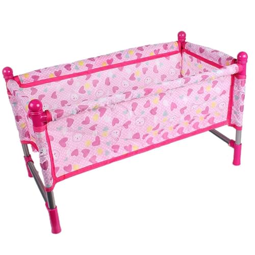 SunaOmni Berceau de poupée Facile à Installer Berceau de poupée en Plastique Solide et en Tissu Lit pour bébé Jouets Jeu rôle Accessoires pour bébé Cadeau pour Filles 4 Ans et