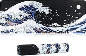 HoYiXi Gaming Tapis de Souris Extra Large Mouse Mat d'ordinateur Pad de Bureau Surface Lisse et Base en Caoutchouc Anti-dérapant Soft Cloth XXL Mouse Pad 800 x 300 x 3 MM, (Vague)