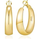 MOYUXI 8mm Tapered Design Thick Large Gold Hoop Earrings for Women Hypoallergenic S925 Post 14K Golden Plated Chunky Hoops Non Tarnish Lightweight Big Thick Gold Hoop Earrings