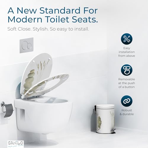 Image of Sanilo Wooden Toilet Seat with Quick Release & Soft Close [ROUND] - Decorative & Slow Close Molded Wood Seat - With One Click for Easy Installation & Cleaning - With Adjustable Fit (Balance)