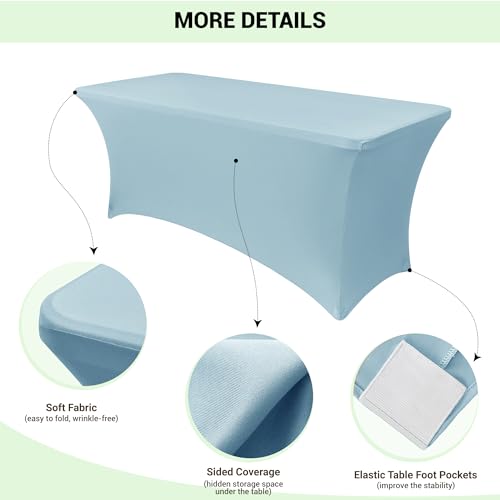 Image of Obstal 6ft Stretch Spandex Table Cover - 4 Pack Universal Rectangular Fitted Tablecloth Protector for Wedding, Banquet and Party (Dusty Blue, 72L x 30W x 30H Inches)