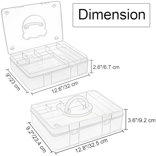 Image of Tosnail 12.8 inch x 9 inch Large 2 Tiers Plastic Craft Organizer Box Storage Container with Removable Tray, First Aid Carrying Case for Home, Office Supplies, Stationery, Sewing, Painting, Arts (Clear)