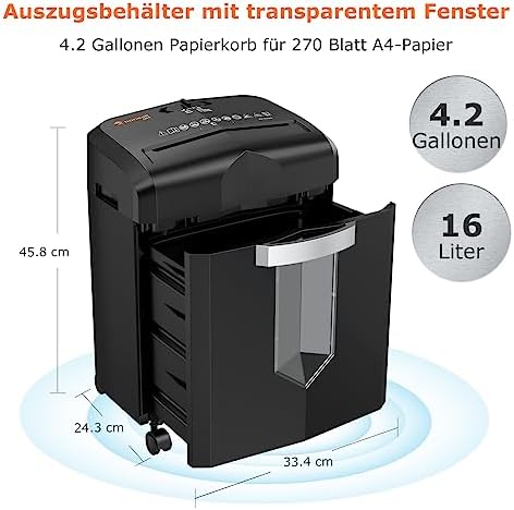 Bild 4 - Bonsaii 12-Blatt Partikelschnitt Aktenvernichter, läuft 60 Minuten lang, Hochleistungs schredder aktenvernichter für Home Office, P4 Mikroschnitt papierschredder mit 4 Rollen & 16L Behälter(C266-B)